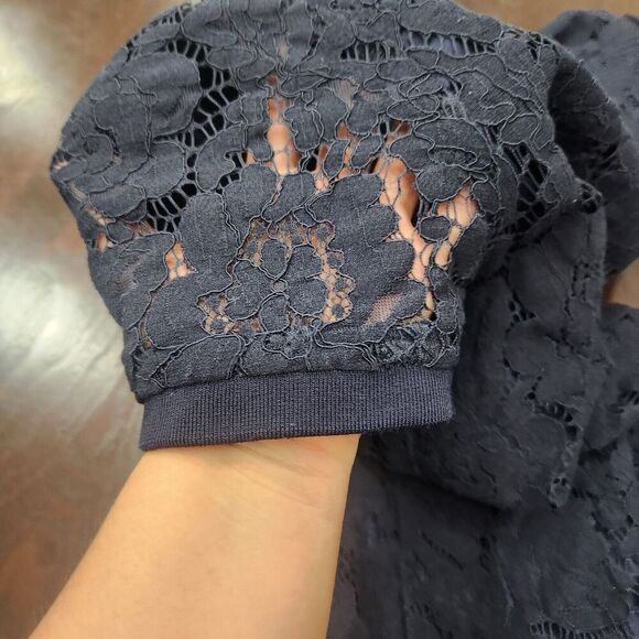 Lauren Ralph‎ Lauren Mini Pencil Dress Navy Lace Short Sleeve Lined Crew Neck 8 - Picture 9 of 10